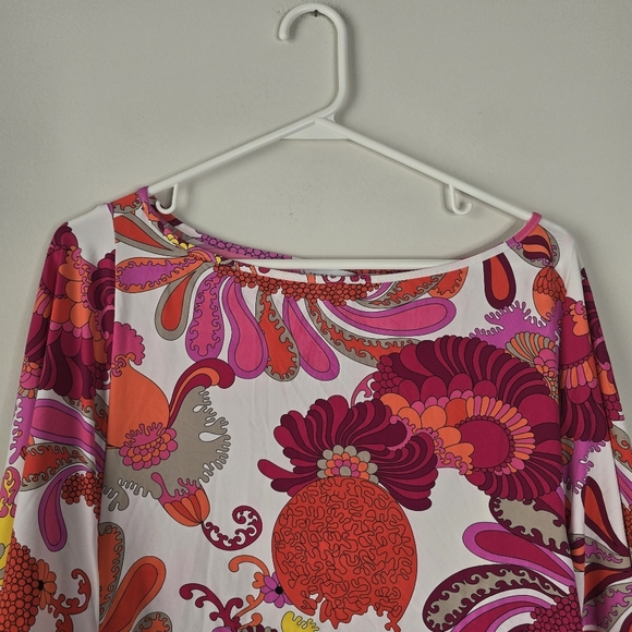 Trina Turk Caprice Tunic Swim Cover Up M Vibrant Orange/Pink Stretch Flowy - Picture 4 of 10